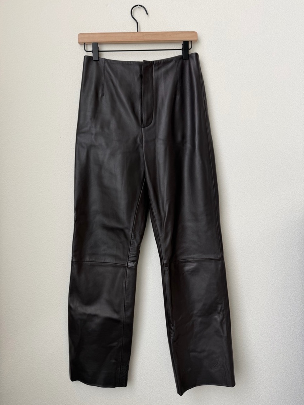 The Frankie Shop Genuine Lambskin Leather Straight Leg Pants Dark Brown Size XS
